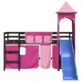 Lit mezzanine enfants avec tour rose 90x190 cm bois pin massif