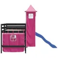 Lit mezzanine enfants avec tour rose 90x190 cm bois pin massif