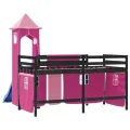Lit mezzanine enfants avec tour rose 90x190 cm bois pin massif