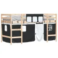 Lit mezzanine enfants et rideaux blanc/noir 80x200cm pin massif