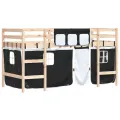 Lit mezzanine enfants et rideaux blanc/noir 80x200cm pin massif