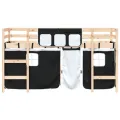Lit mezzanine enfants et rideaux blanc/noir 80x200cm pin massif