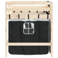 Lit mezzanine enfants et rideaux blanc/noir 80x200cm pin massif