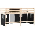 Lit mezzanine enfants et rideaux blanc/noir 80x200cm pin massif