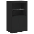 Armoire latérale avec lumières LED noir bois d'ingénierie