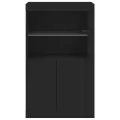 Armoire latérale avec lumières LED noir bois d'ingénierie