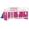 Lit mezzanine enfants et rideaux rose 90x200cm bois pin massif