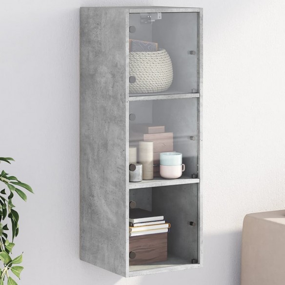 Armoire murale avec portes en verre gris béton 35x37x100 cm