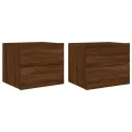 Tables de chevet murales avec lumières LED 2 pcs chêne marron