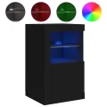 Armoire latérale avec lumières LED noir bois d'ingénierie