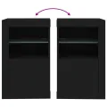 Armoire latérale avec lumières LED noir bois d'ingénierie