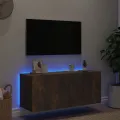 Meuble TV mural avec lumières LED chêne fumé 100x35x41 cm