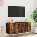 Meuble TV mural avec lumières LED chêne fumé 100x35x41 cm