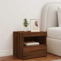 Table de chevet avec lumières LED chêne marron 50x40x45 cm