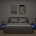 Tables de chevet murales avec lumières LED 2 pcs chêne marron