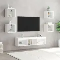 Unités murales TV avec LED 7 pcs blanc bois d'ingénierie