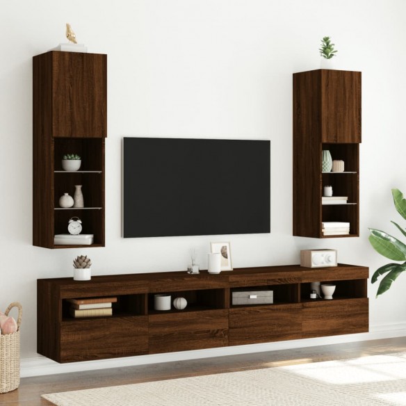 Meubles TV avec lumières LED 2 pcs chêne marron 30,5x30x102 cm