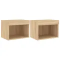 Tables de chevet murales avec lumières LED 2 pcs chêne sonoma