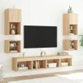 Tables de chevet murales avec lumières LED 2 pcs chêne sonoma