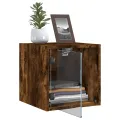 Tables de chevet et portes vitrées 2 pcs chêne fumé 35x37x35 cm