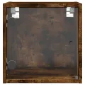 Tables de chevet et portes vitrées 2 pcs chêne fumé 35x37x35 cm