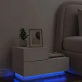 Table de chevet avec lumières LED blanc 70x36x40,5 cm