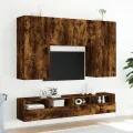 Meuble TV mural chêne fumé 100x30x30 cm bois d'ingénierie