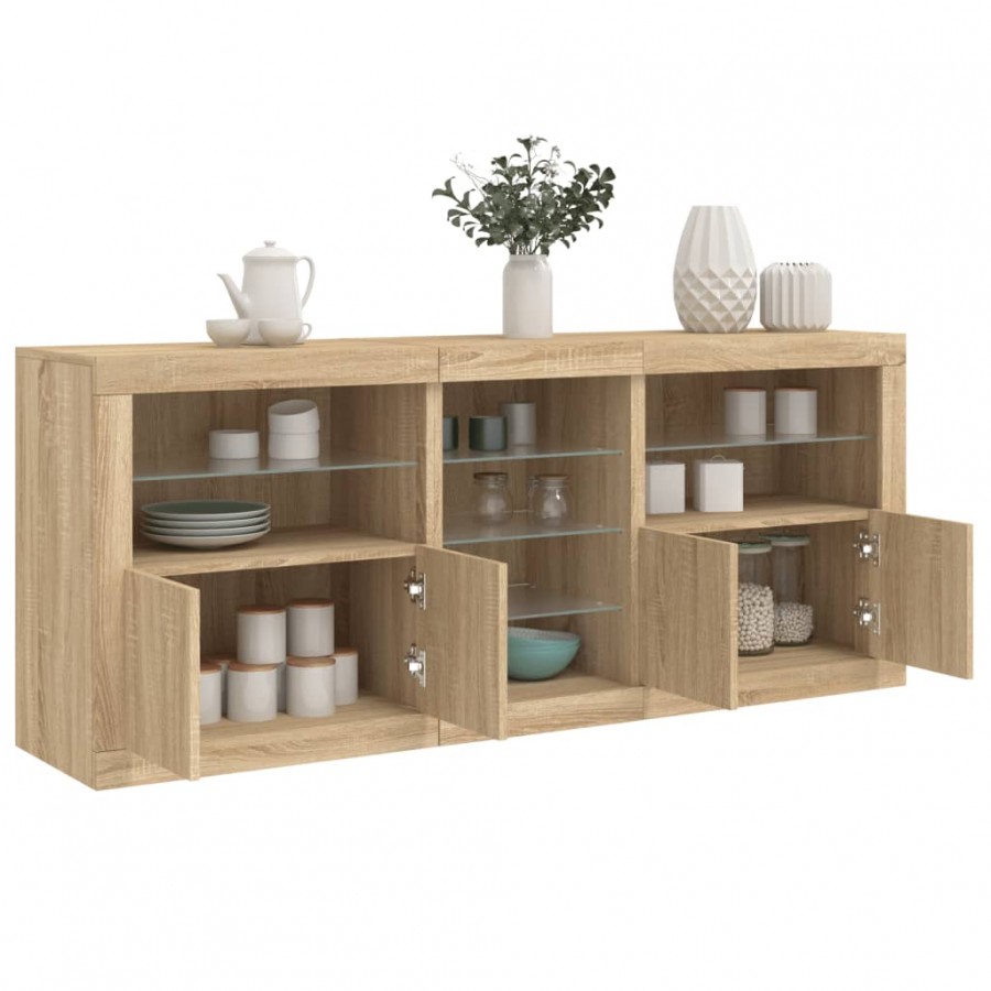 Buffet avec lumières LED chêne sonoma 181,5x37x67 cm