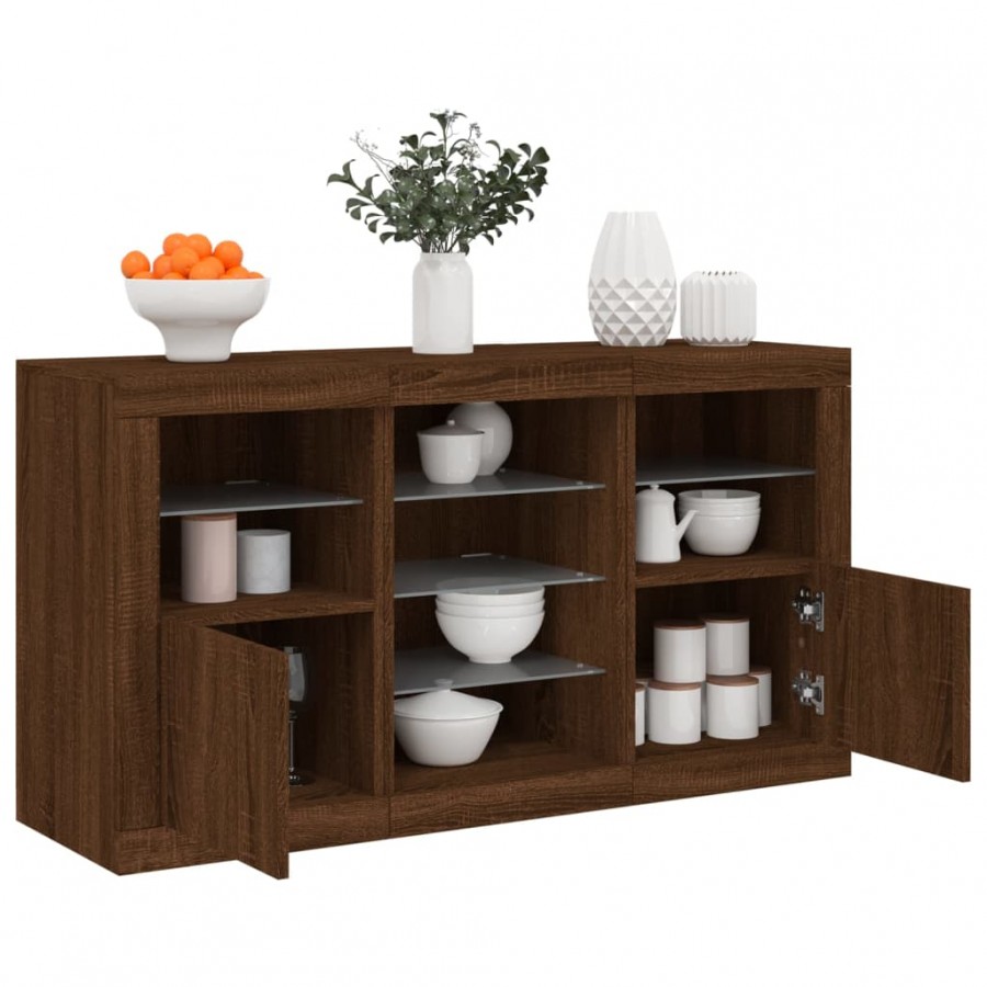 Buffet avec lumières LED chêne marron 123x37x67 cm