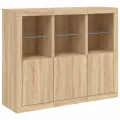 Buffets avec lumières LED 3 pcs chêne sonoma bois d'ingénierie