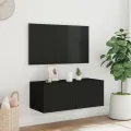 Meuble TV mural avec lumières LED noir 80x35x31 cm