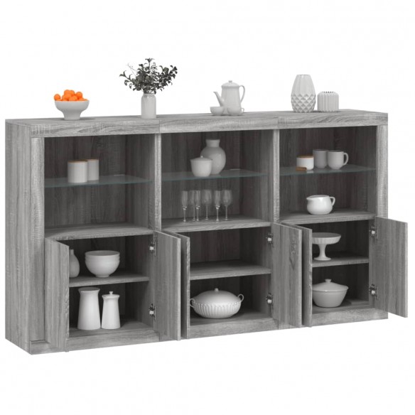 Buffet avec lumières LED sonoma gris 181,5x37x100 cm