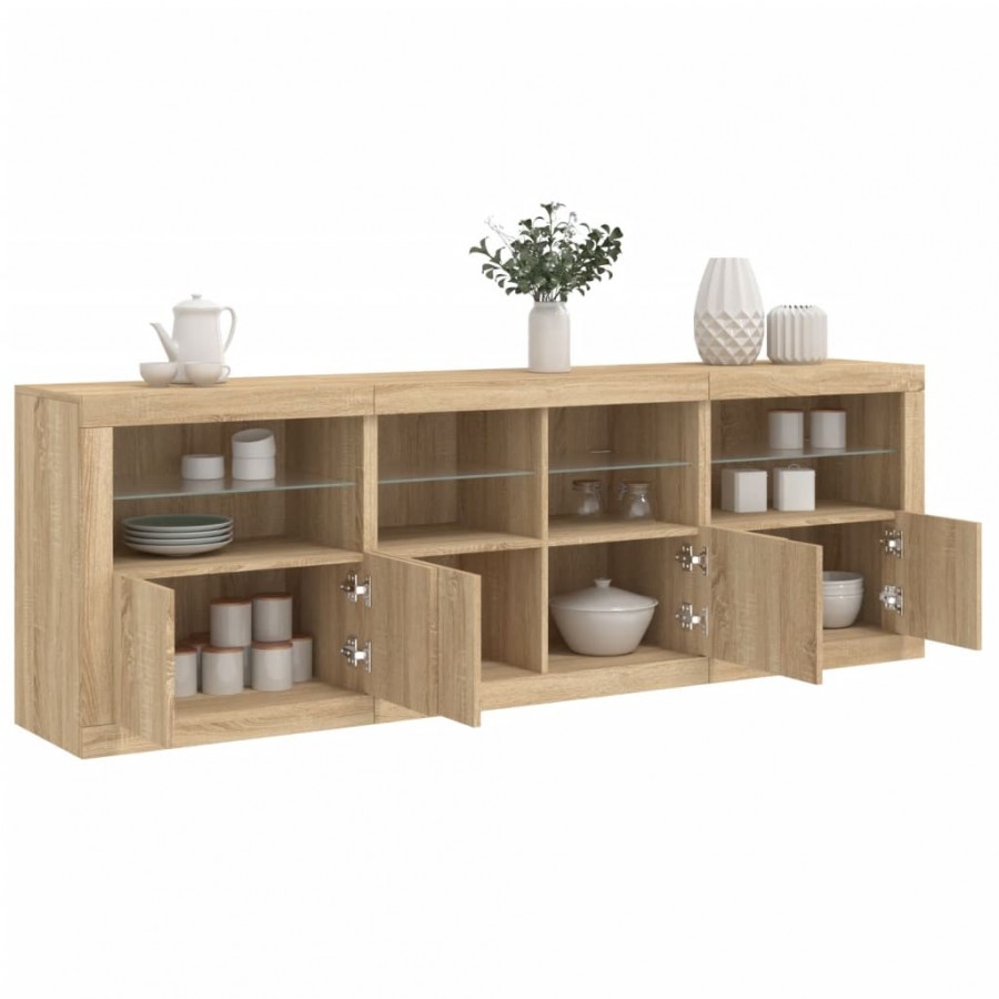 Buffet avec lumières LED chêne sonoma 202x37x67 cm