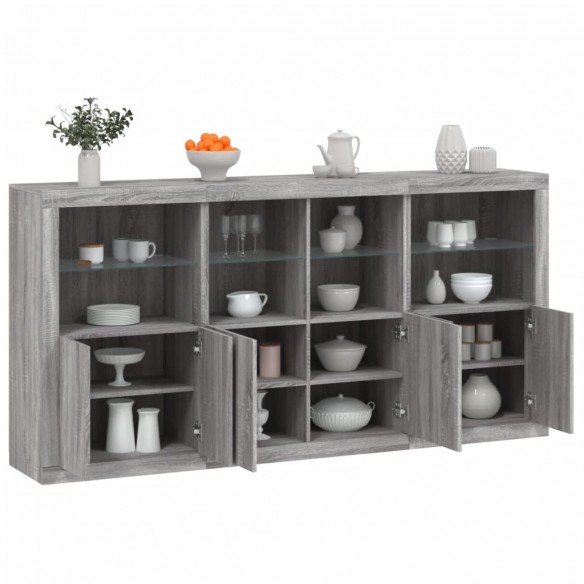 Buffet avec lumières LED sonoma gris 202x37x100 cm