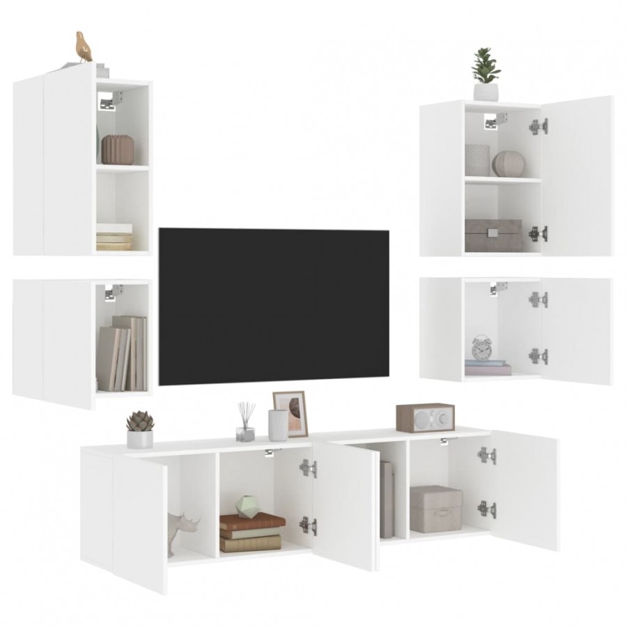 Unités murales TV 6 pcs blanc bois d'ingénierie