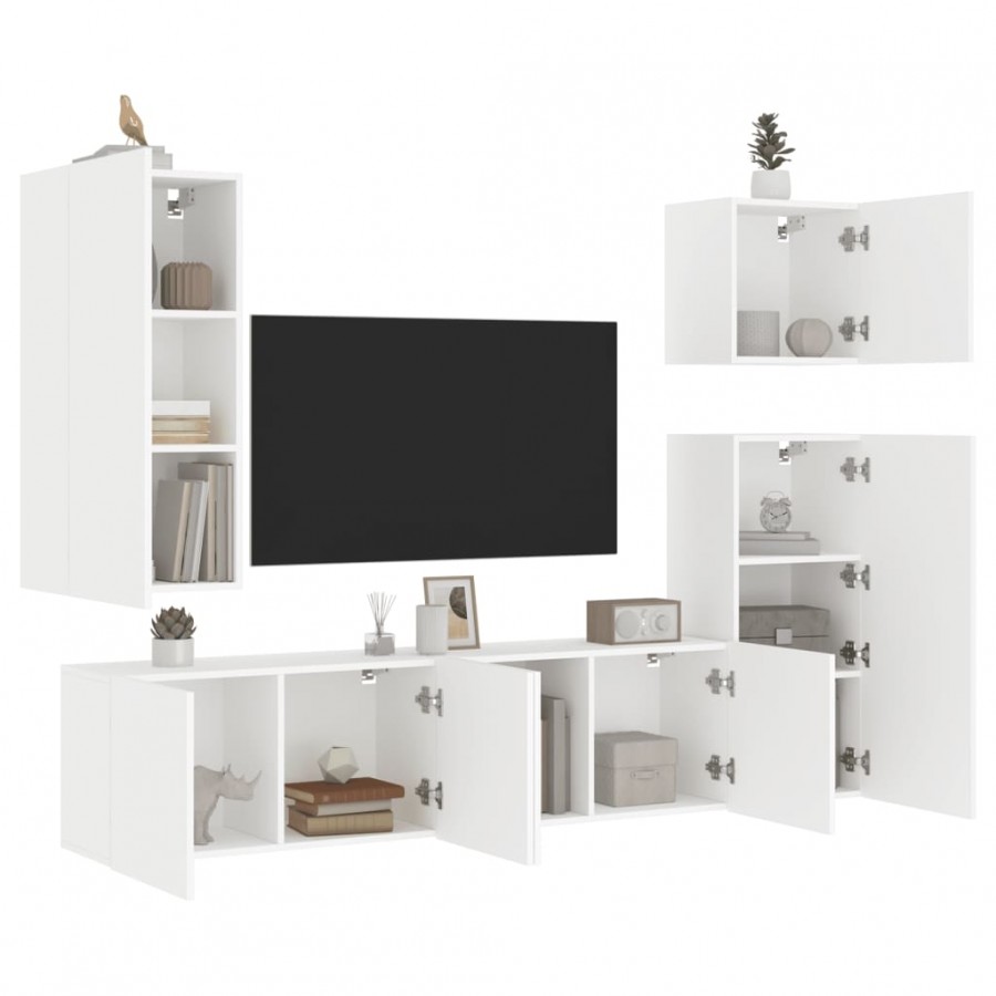 Unités murales TV 5 pcs blanc bois d'ingénierie