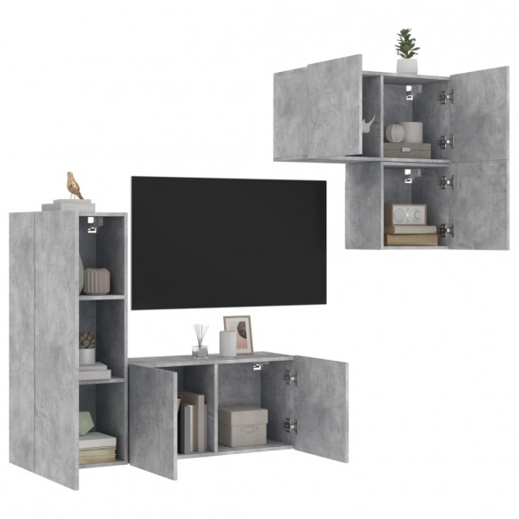 Unités murales TV 4 pcs gris béton bois d'ingénierie