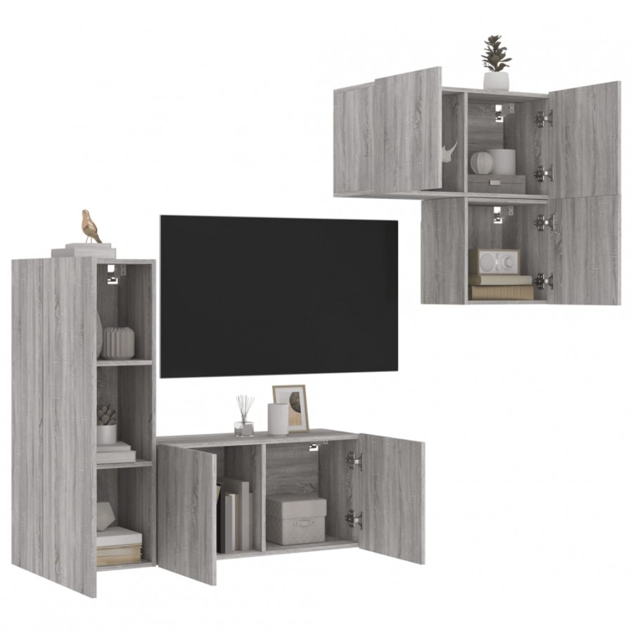 Unités murales TV 4 pcs sonoma gris bois d'ingénierie