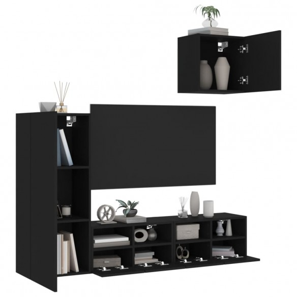 Unités murales TV 4 pcs noir bois d'ingénierie