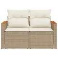 Canapé de jardin avec coussins 2 places beige résine tressée