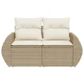 Canapé de jardin avec coussins 2 places beige résine tressée