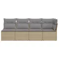 Canapé de jardin avec coussins 4 places beige résine tressée