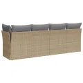 Canapé de jardin avec coussins 4 places beige résine tressée