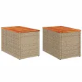 Tables d'appoint de jardin 2 pcs beige rotin bois massif