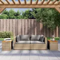 Tables d'appoint de jardin 2 pcs beige rotin bois massif