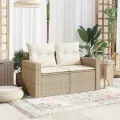 Canapé de jardin avec coussins 2 places beige résine tressée
