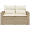 Canapé de jardin avec coussins 2 places beige résine tressée