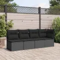 Canapé de jardin avec coussins 4 places noir résine tressée