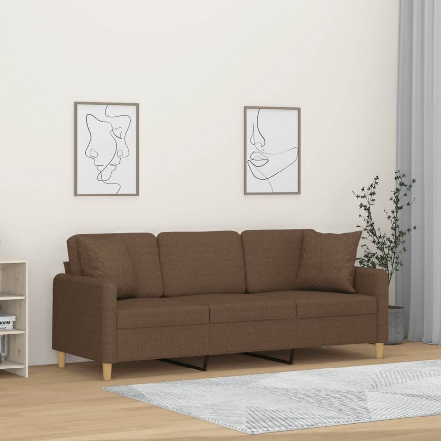 Canapé 3 places avec oreillers décoratifs marron 180 cm tissu