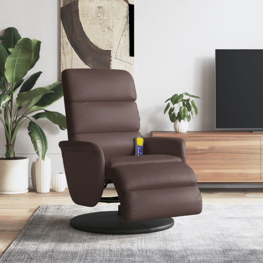 Fauteuil inclinable de massage repose-pieds marron similicuir